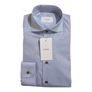 Eton shirt bleu slim fit brown ribbon