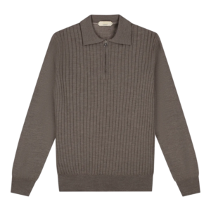 Aurelien Ribbed Zipper polo ash grey